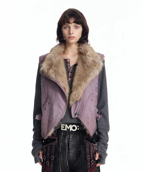 Embroidered Cropped Faux Leather Jacket