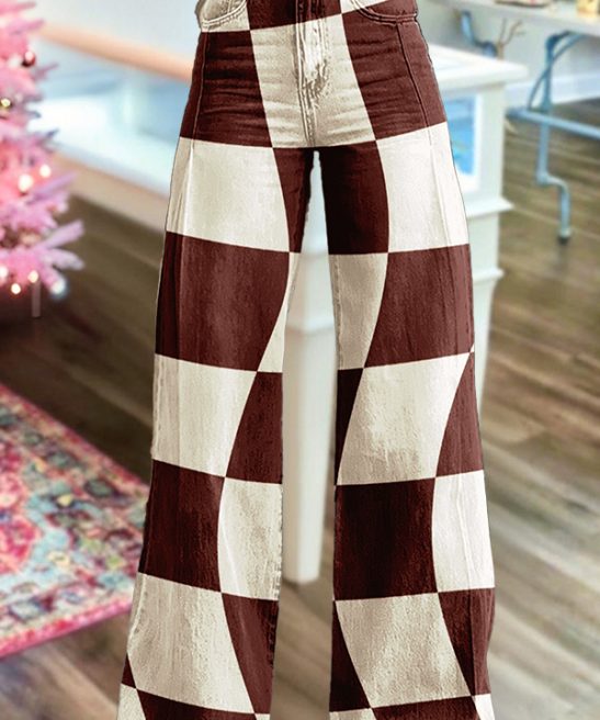 Wavy Plaid Wide Leg Pants