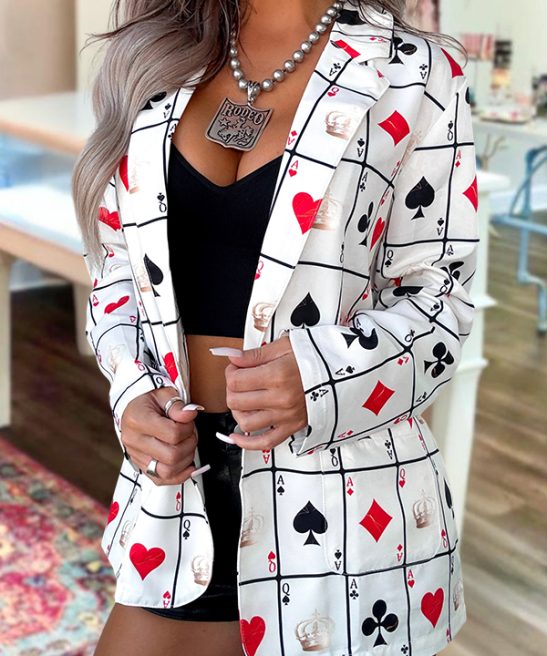 Retro Playing Card Plaid Print Blazer