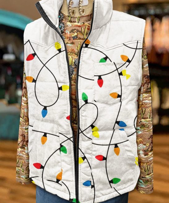 Christmas Lights Print Pocket Vest