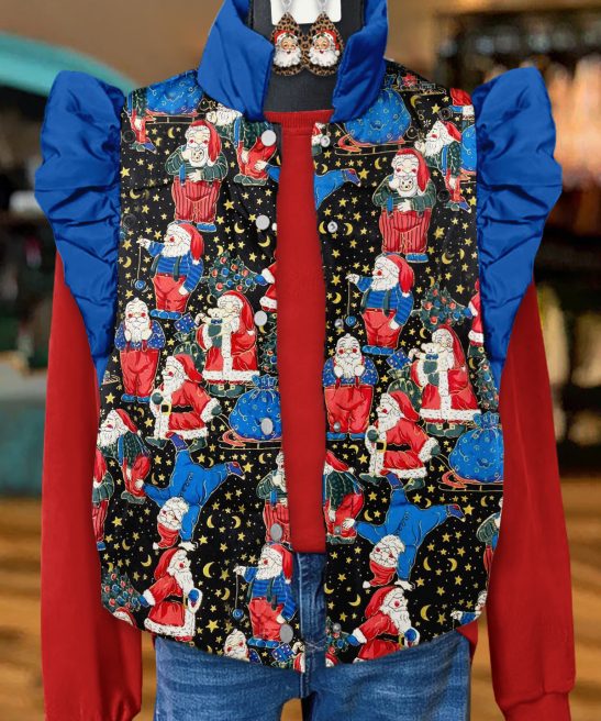 Classic Christmas Santa Claus Print Flying Sleeve Vest
