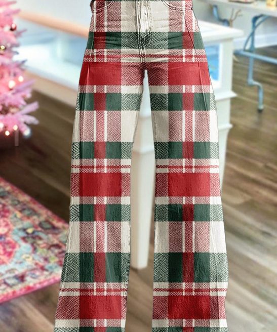 Christmas Red Green Plaid Wide Leg Pants