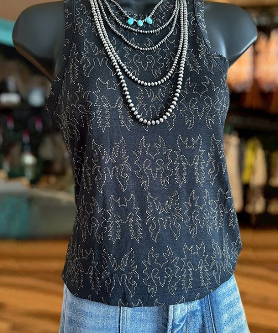Western Boot Stitched Print Vest
