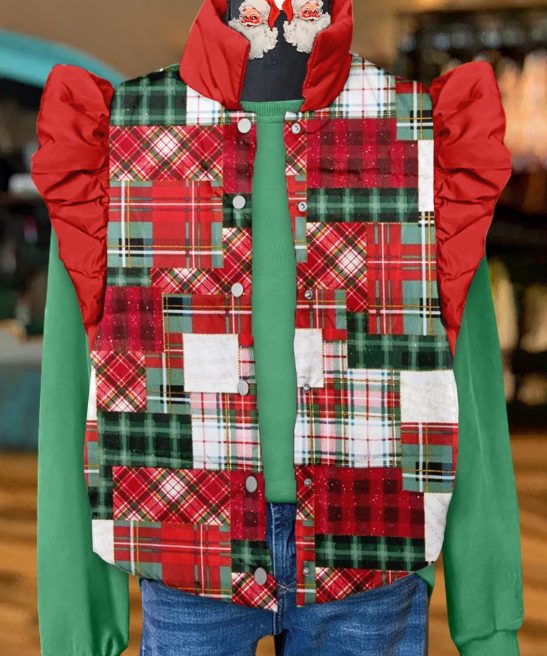Christmas Plaid Print Fly Sleeve Vest