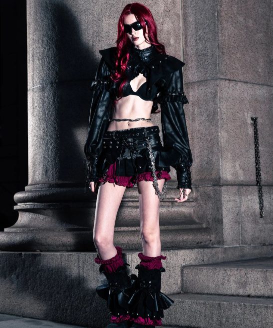 Collar Short Leather Jacket - Black