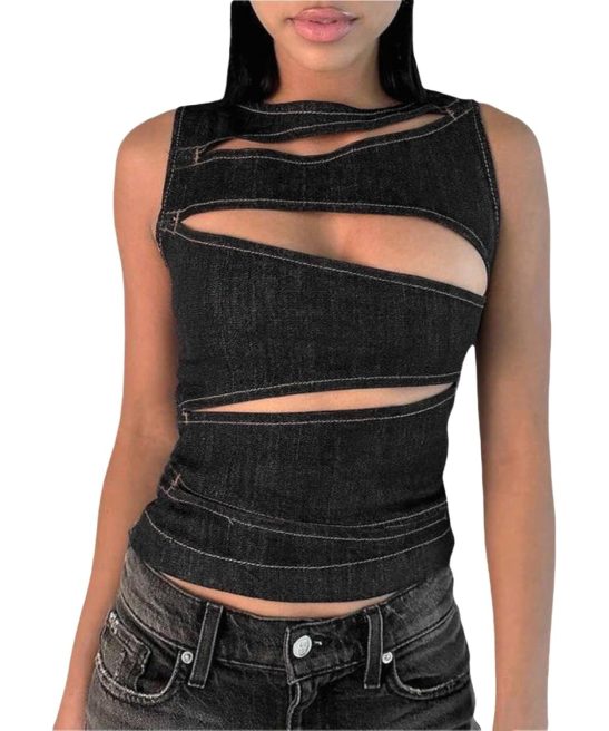 Women's Sexy Cutout Denim Tank Top